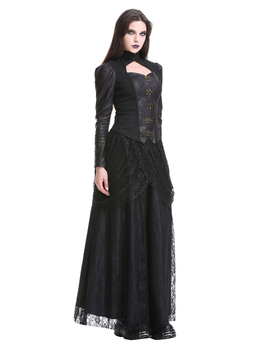 photo n&deg;16 : Veste/gilet steampunk femme &agrave; agrafes r&eacute;tro - panneaux ray&eacute;s & effet cuir