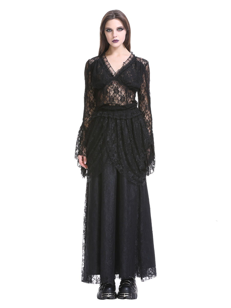 photo n&deg;3 : Jupe corset gothique longue en velours et dentelle noire