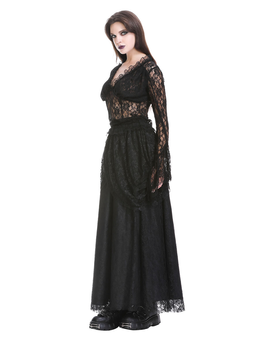 photo n&deg;4 : Jupe corset gothique longue en velours et dentelle noire