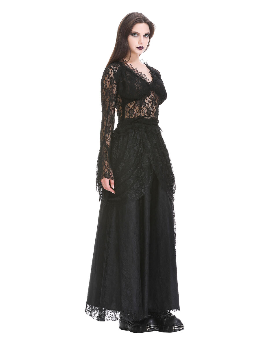 photo n&deg;5 : Jupe corset gothique longue en velours et dentelle noire