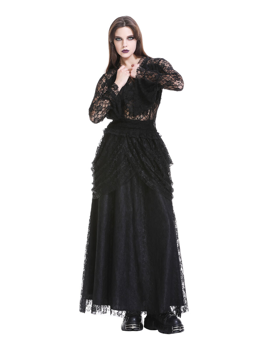 photo n&deg;7 : Jupe corset gothique longue en velours et dentelle noire