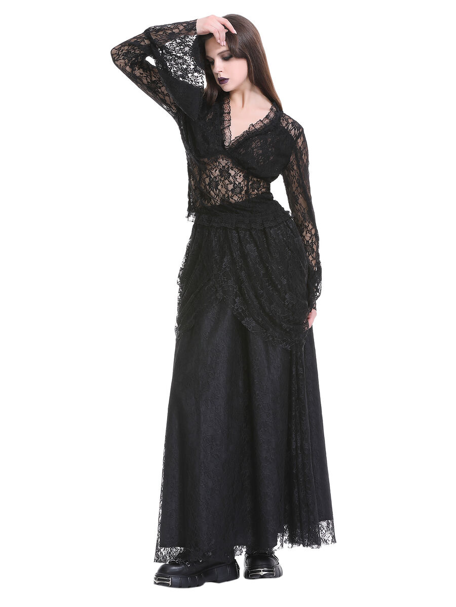 photo n&deg;8 : Jupe corset gothique longue en velours et dentelle noire