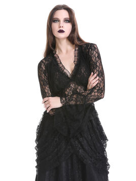 Bol&eacute;ro gothique en dentelle noire &agrave; manches &eacute;vas&eacute;es