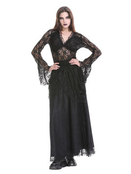 Jupe corset gothique longue en velours et dentelle noire