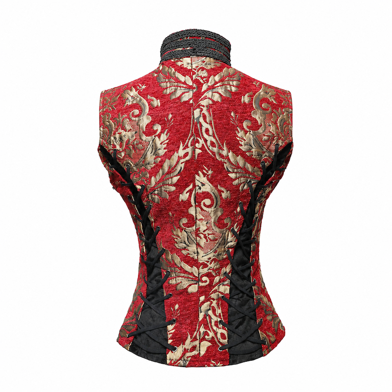 photo n&deg;6 : Gilet femme gothique en jacquard brocart avec la&ccedil;age