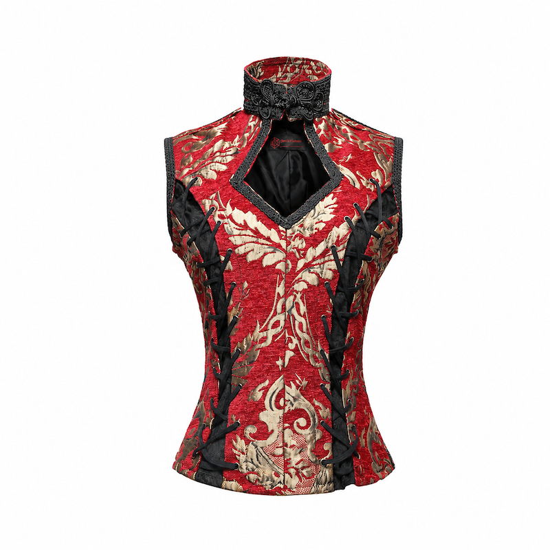 photo n&deg;5 : Gilet femme gothique en jacquard brocart avec la&ccedil;age