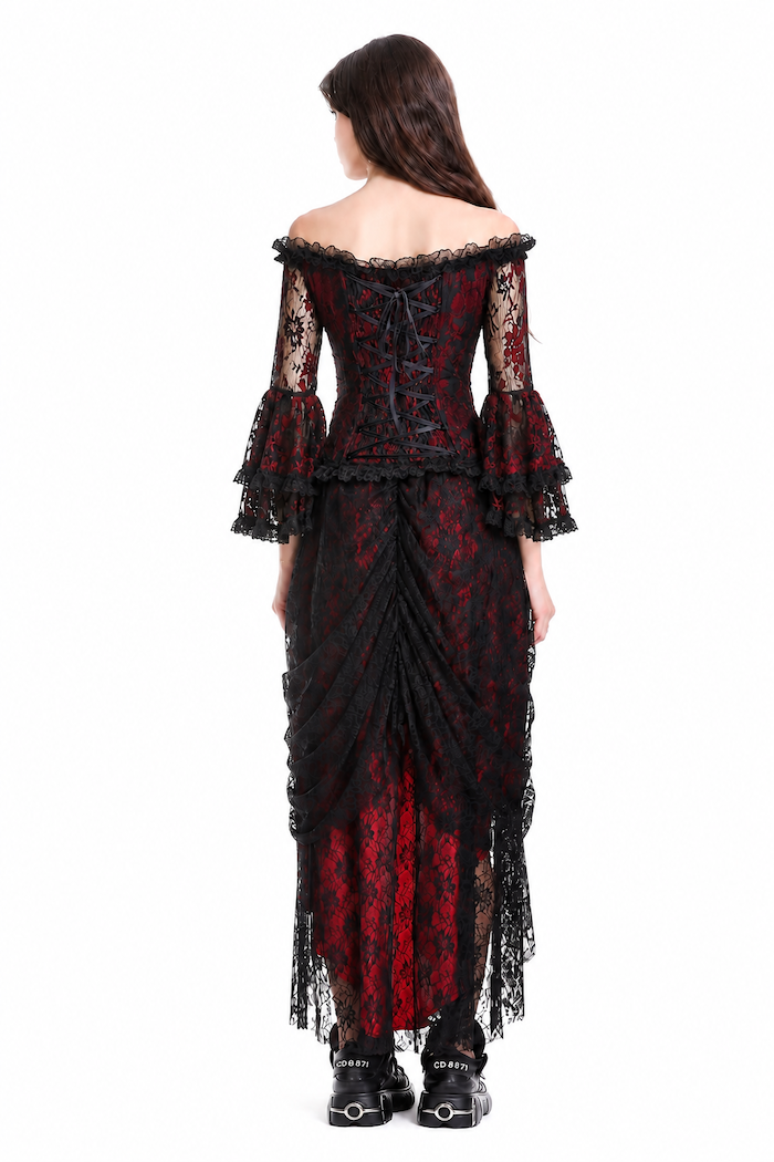 photo n&deg;2 : Top gothique en tulle floqu&eacute; rouge et noir