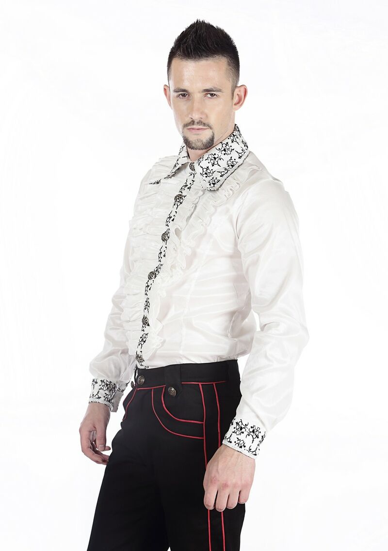 photo n°4 : Chemise Gothique Aristocrate Homme Jabot Floqué Elastique blanc