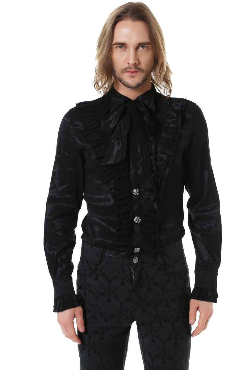 Chemise Noir Gothique Aristocrate Victorien Homme Taffetas