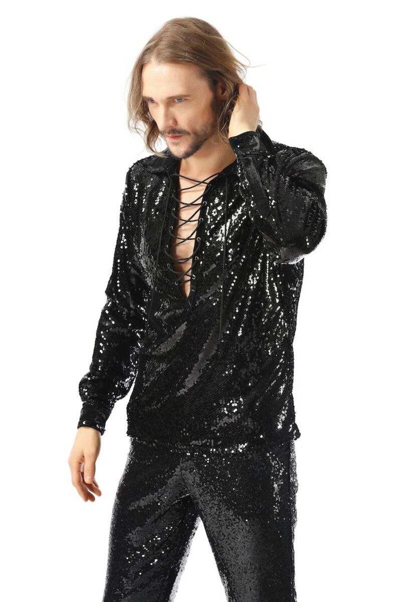 Chemise rock 'n' roll noir pour homme