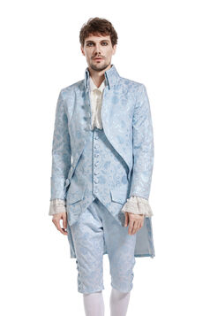 Manteau Homme Gothique Aristocrate Victorien Brocard Bleu