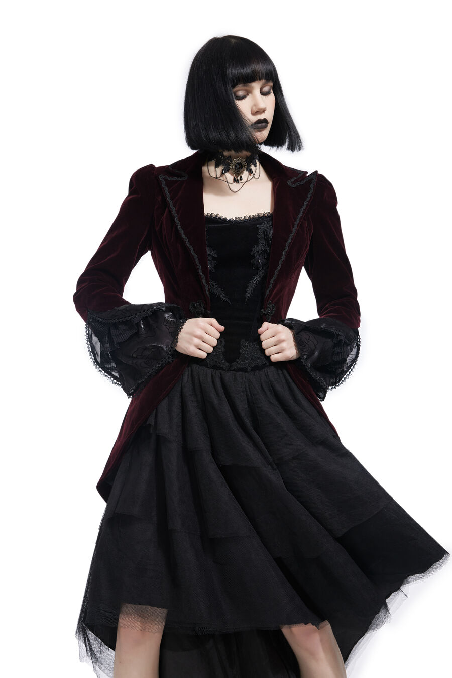 Manteaux Gothique Aristocrate Romantique Traine Rouge