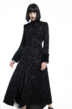 Manteau long femme gothic brocard noir