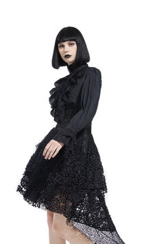 Chemise noir à Jabot Victorienne, pour Femme