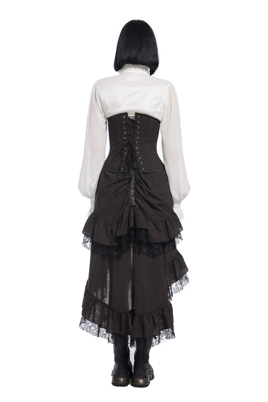 photo n°5 : Corset Sexy Glamour Laçage brocard Jacquard a rayures marron