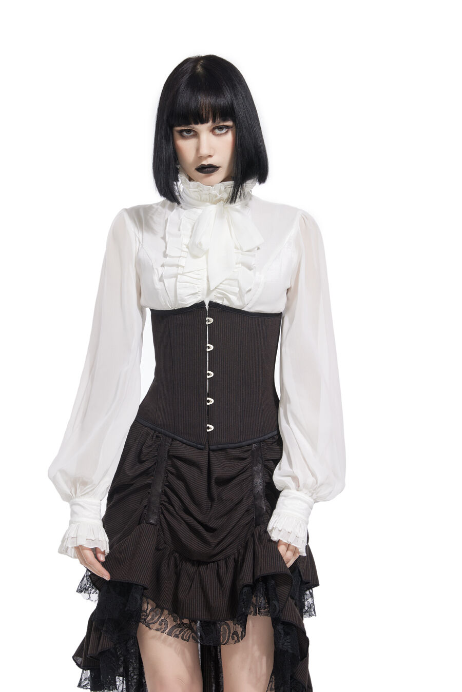 photo n°4 : Corset Sexy Glamour Laçage brocard Jacquard a rayures marron
