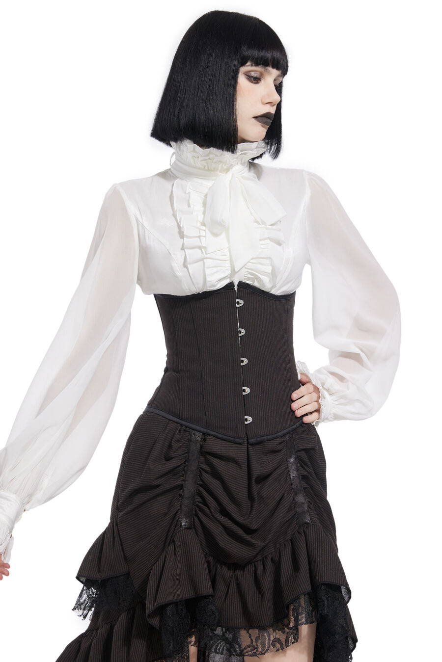 photo n°3 : Corset Sexy Glamour Laçage brocard Jacquard a rayures marron