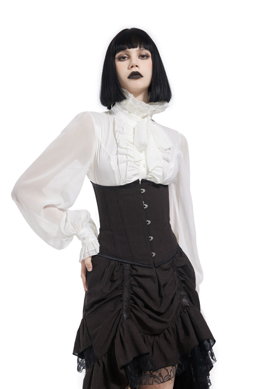 photo n°2 : Corset Sexy Glamour Laçage brocard Jacquard a rayures marron