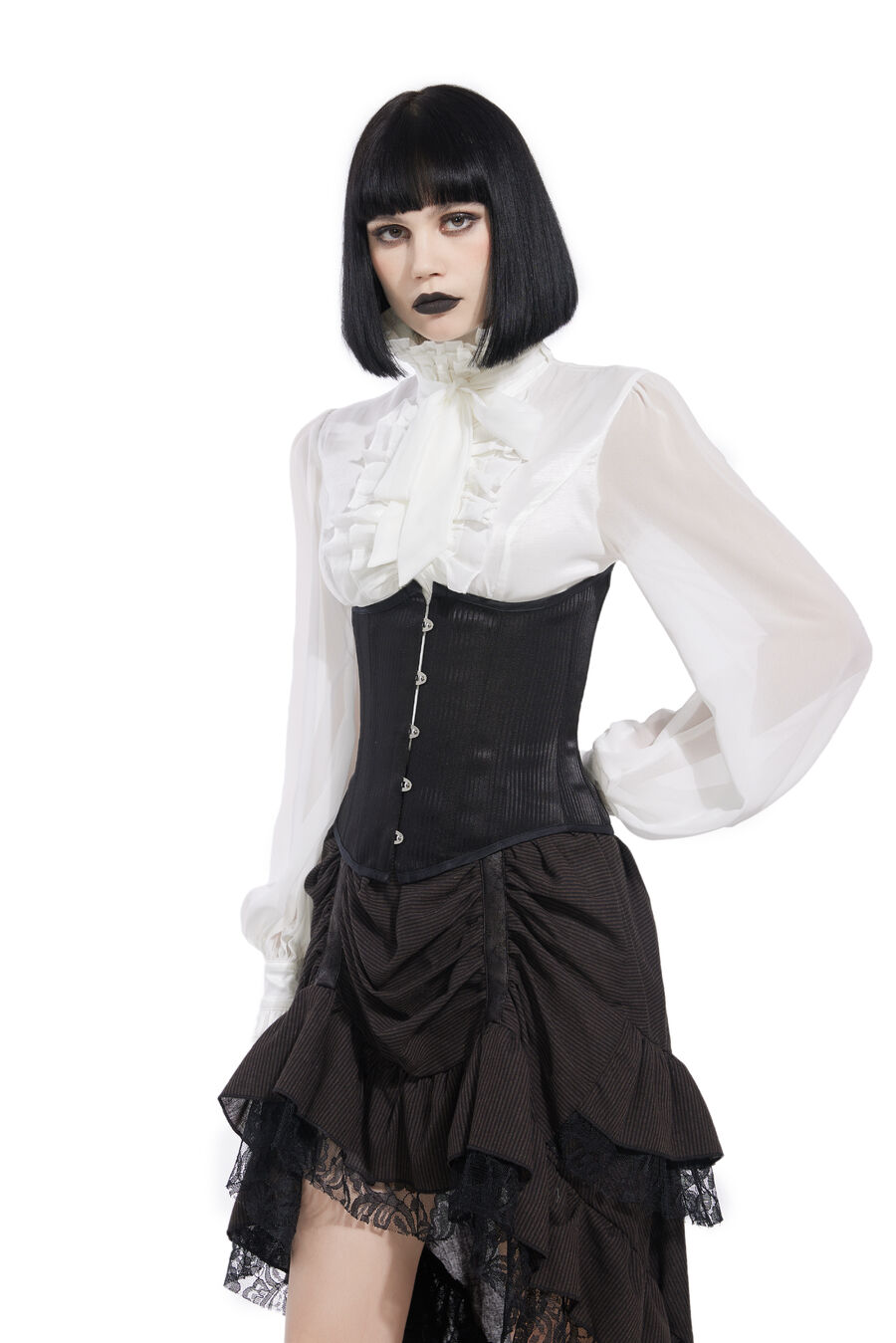 photo n°4 : Corset Sexy Glamour Laçage brocard Jacquard a rayures noir