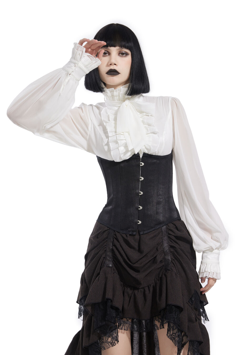 photo n°3 : Corset Sexy Glamour Laçage brocard Jacquard a rayures noir