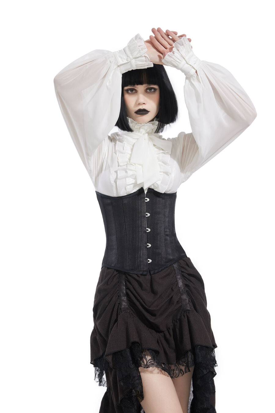 photo n°2 : Corset Sexy Glamour Laçage brocard Jacquard a rayures noir