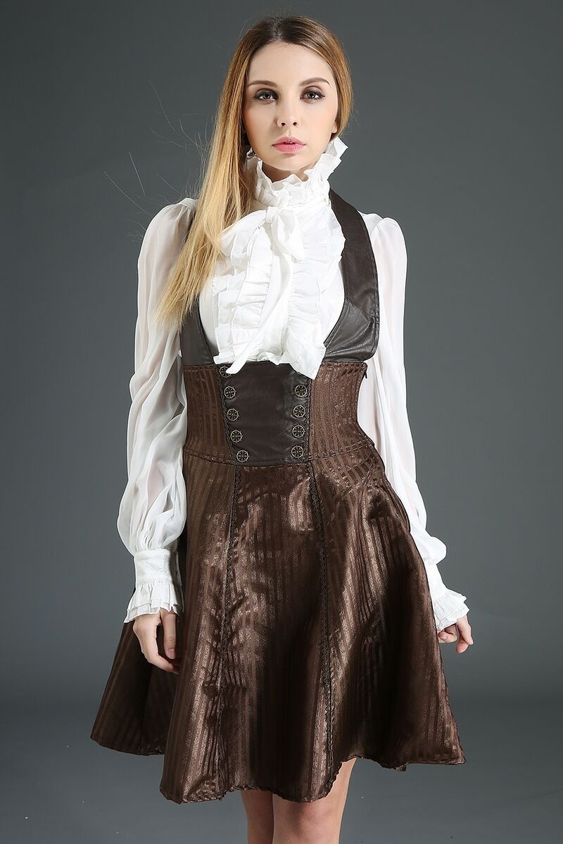 Jupe taille haute gothique steampunk à bretelle