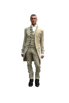 Manteau Homme Gothique Aristocrate Victorien Brocard beige