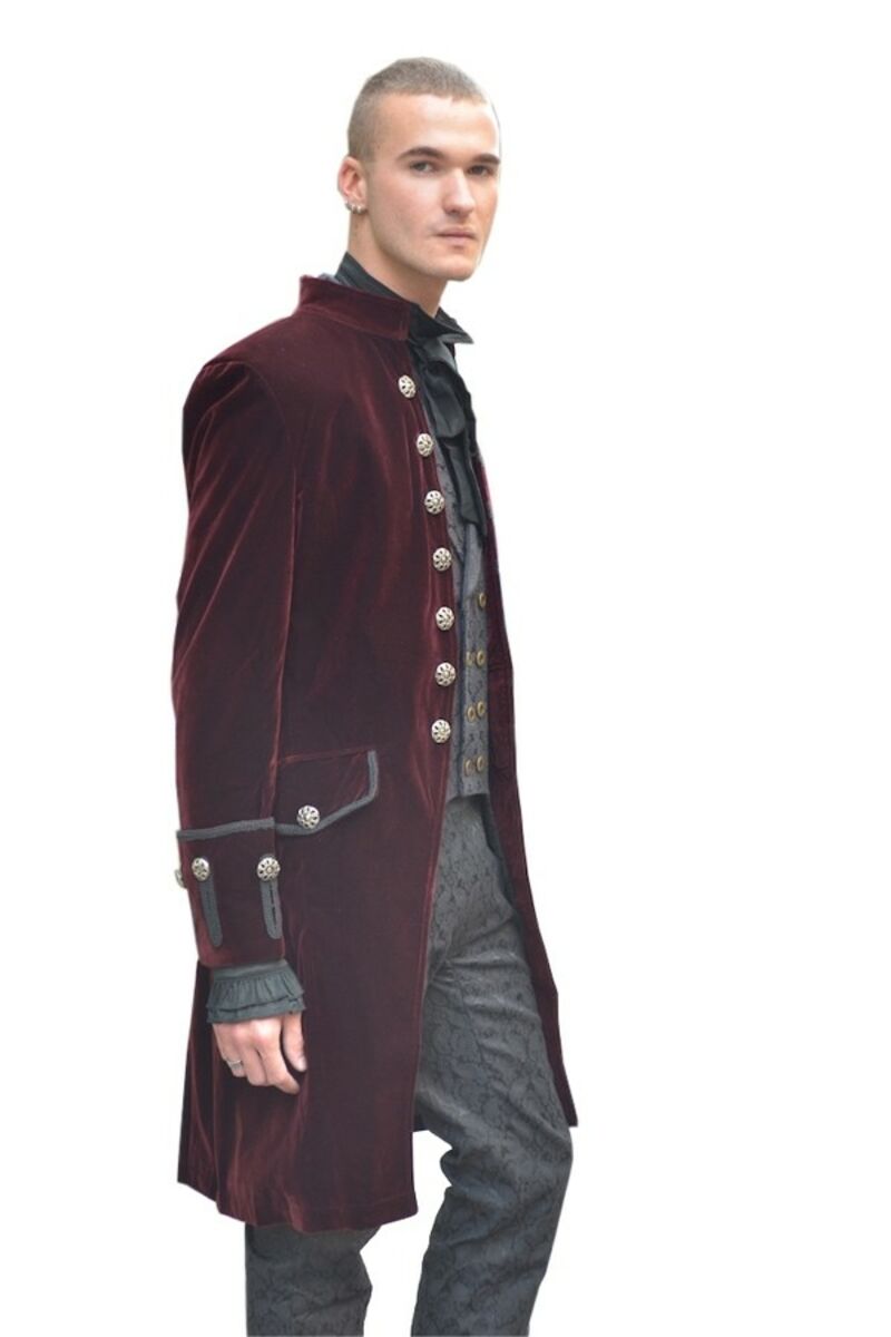 photo n°2 : Manteau Homme Gothique Aristocrate Victorien Velours Rouge bordeaux