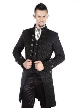 Manteau Homme Gothique Aristocrate Victorien Brocard Noir