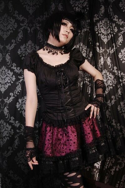 photo n°2 : Mini Jupe Gothique Lolita Noir Rose