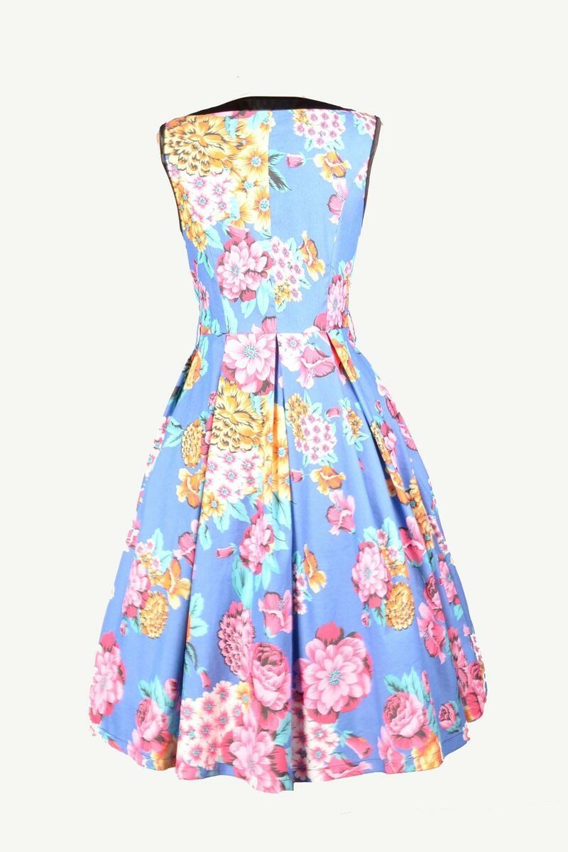 photo n°5 : Robe Bleu Rockabilly Pin-Up Rétro Fleurs Pivoine