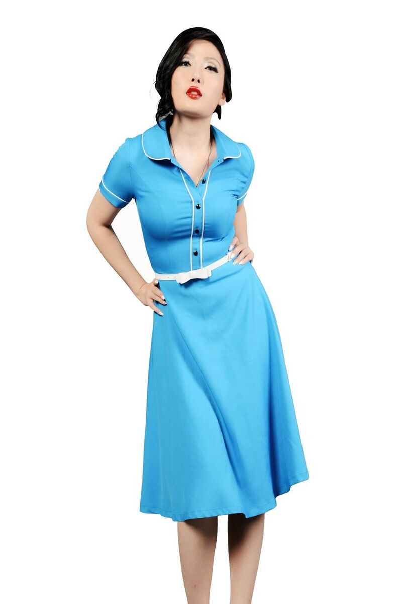 Robe Chic Vintage 1950'S Rockabilly Bleu