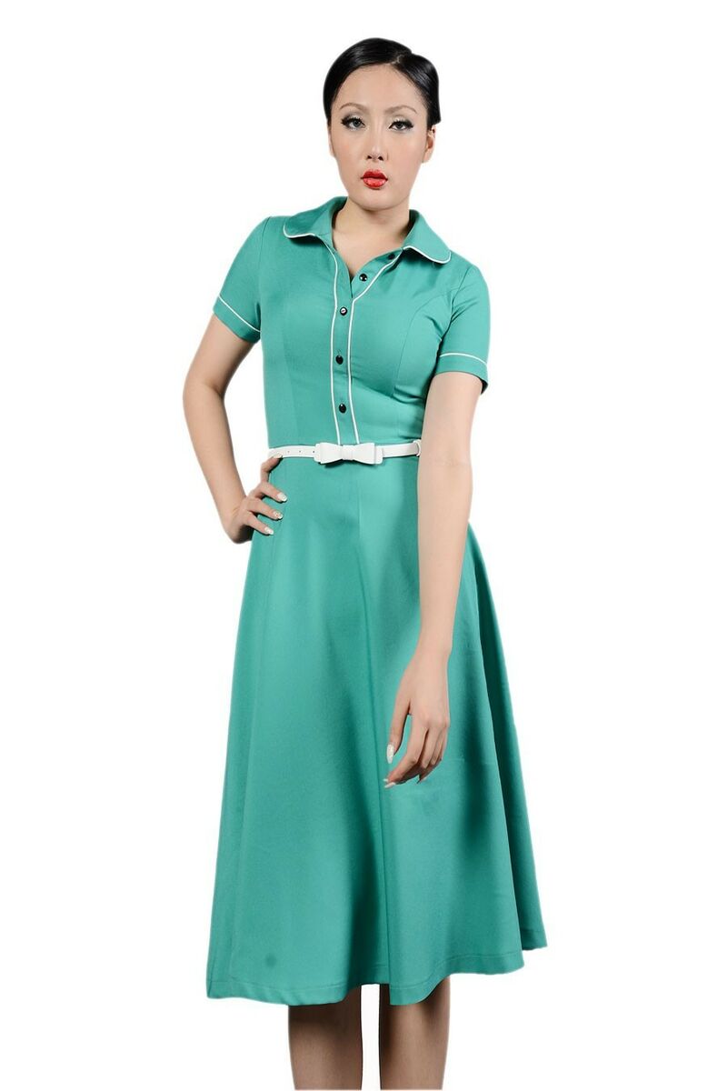 Robe Chic Vintage 1950'S Rockabilly Vert Printemps