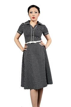 Robe Chic Vintage1950's Noir Pois Polka Swing Rockabilly