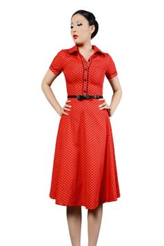 Robe Chic Vintage1950's Rouge Pois Polka Swing Rockabilly