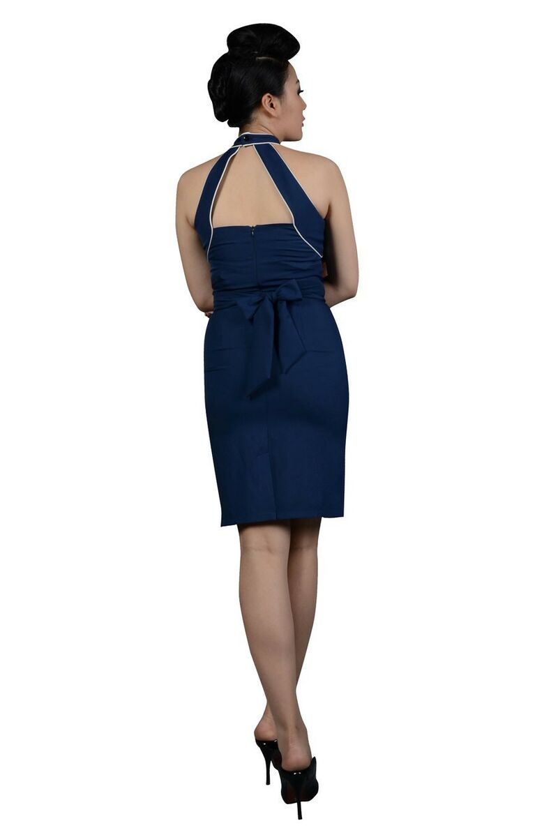 photo n°3 : Robe Crayon Pin-Up Rockabilly Noeud 50's bleu marine