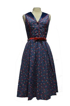 Robe Glamour sans manche Marine avec petite fleur rouge