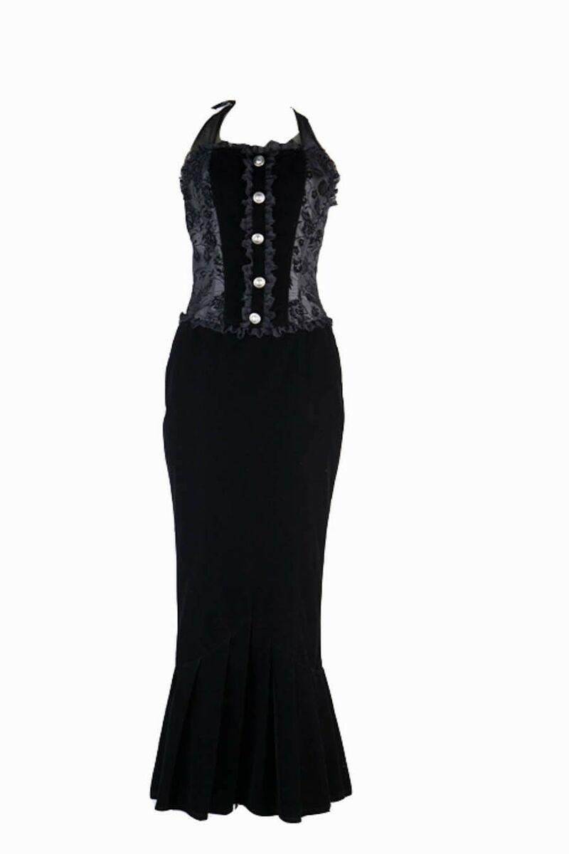 photo n°4 : Robe Gothique Romantique Trompette Fleurs Noir