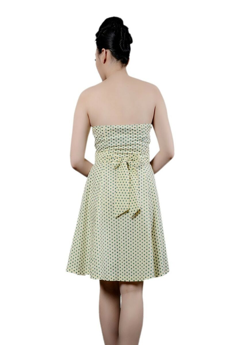 photo n°3 : Robe Pin-Up Rétro 50's Rockabilly Beige Pois Vert