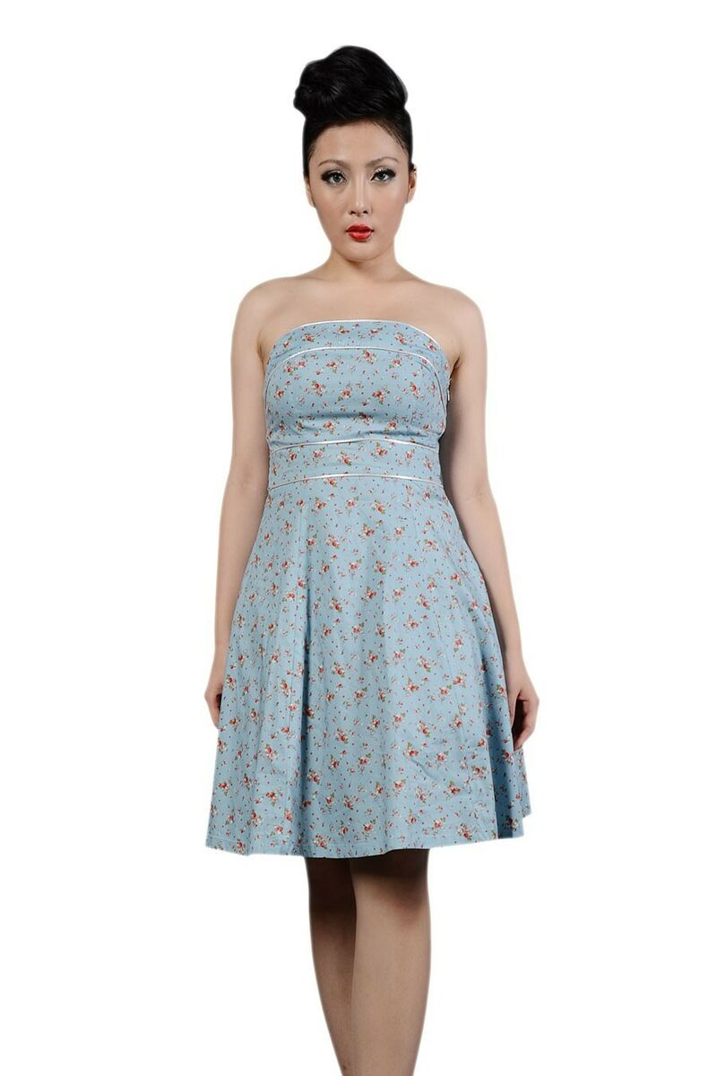 Robe Pin-Up Rétro 50's Rockabilly Bleu Cerises