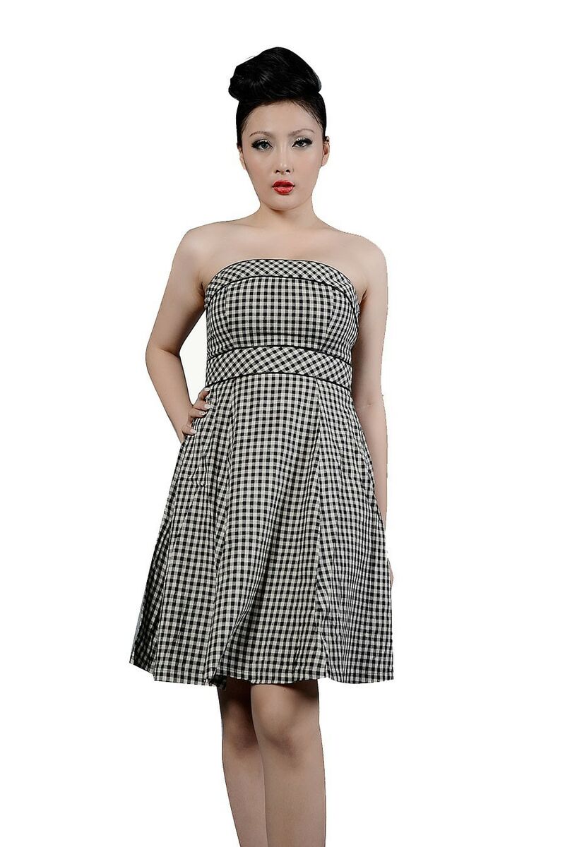 Robe Pin-Up Rétro 50's Rockabilly Vichy Noir Blanc