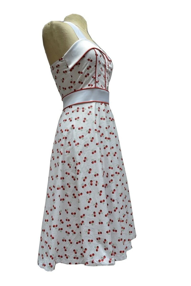 photo n°2 : Robe Rockabilly 50's Rétro blanc petite fleur rouge