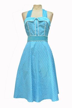 Robe Rockabilly 50's Rétro bleu avec petit point blanc