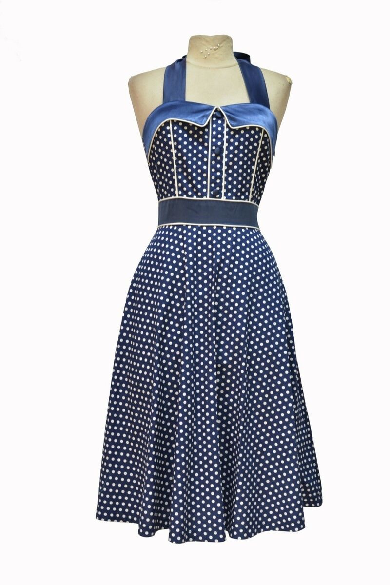 Robe Rockabilly 50's Rétro Marine avec petit point blanc